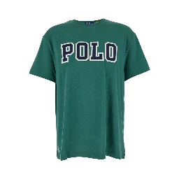 Green Crewneck T-Shirt with Logo Lettering on the Fornt and Pony Embroidery on the Front in Cotton Man