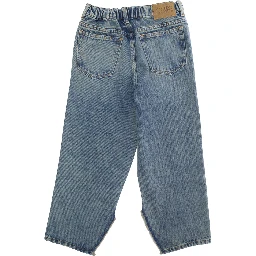 Blue Jeans with Logo Patch on the Back and Side Slits in Denim Boy