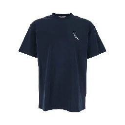 Blue T-Shirt with Diagonal Embroidered Logo in Cotton Man