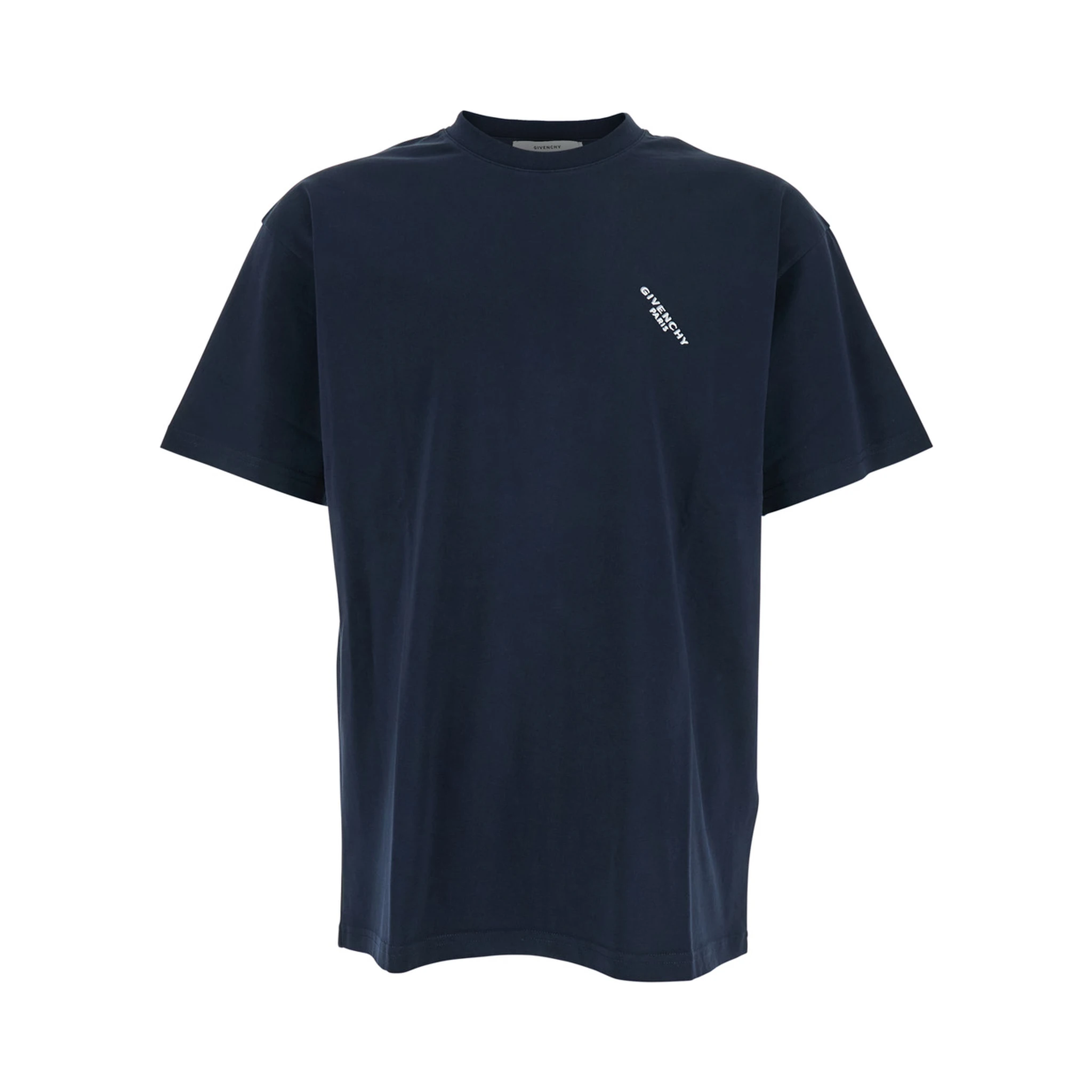 Blue T-Shirt with Diagonal Embroidered Logo in Cotton Man
