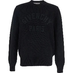 Black Crew Neck Sweater with Logo Lettering on the Front in Cotton Man