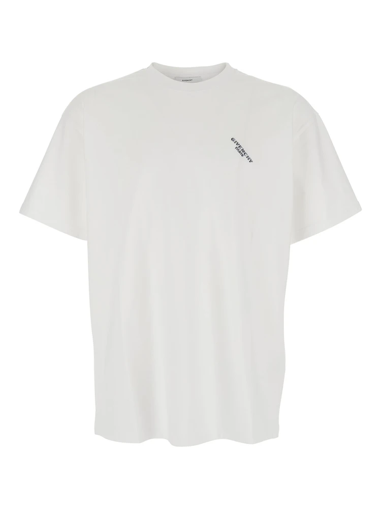 تي شيرت أبيض بشعار مطرز قطريًا من القطن الرجالي