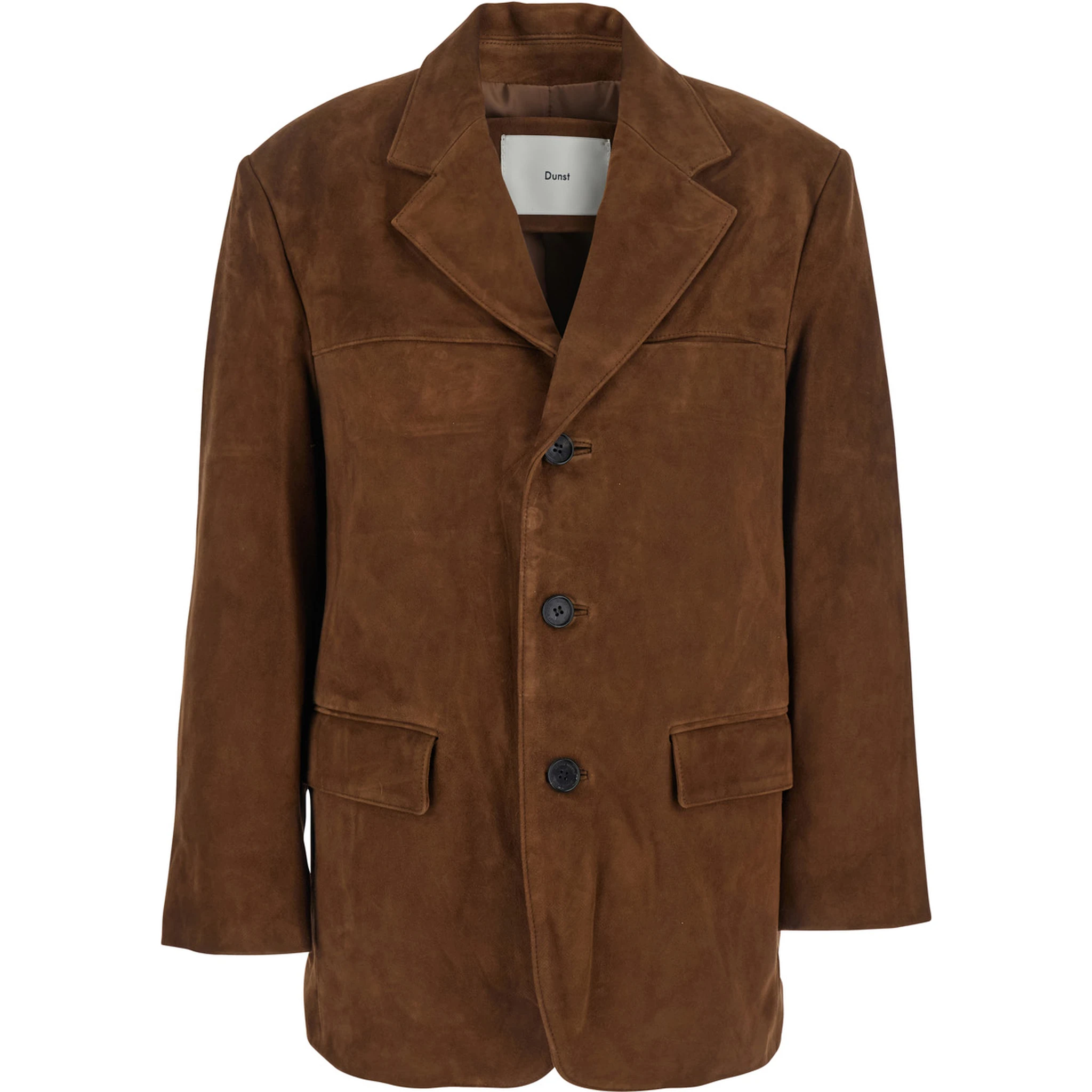 Brown Single-Breasted Jacket with Classic Lapels in Suede Woman