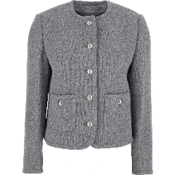Grey Jacket with Button Closure and Front Pockets in Tweed Woman