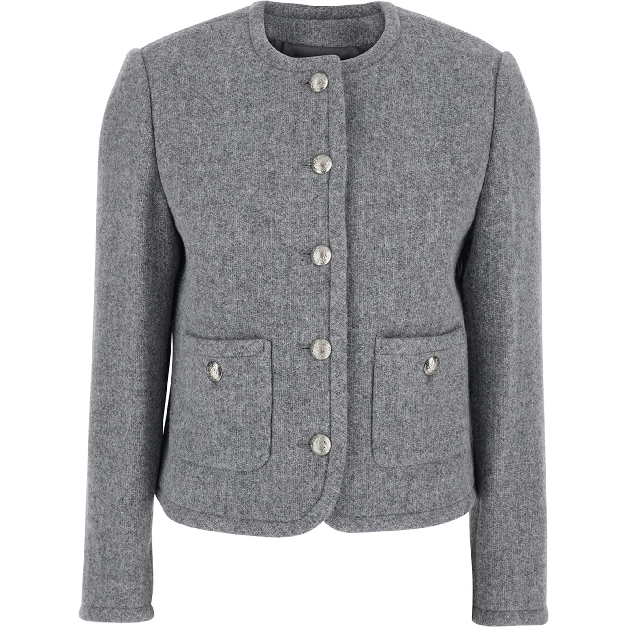 Grey Jacket with Button Closure and Front Pockets in Tweed Woman
