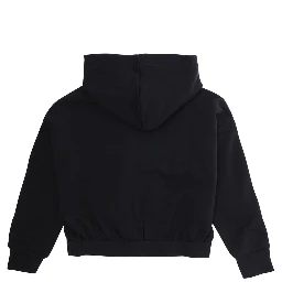 Black Sweatshirt with Fixed Hood and Embroidered Logo on Front in Cotton Girl
