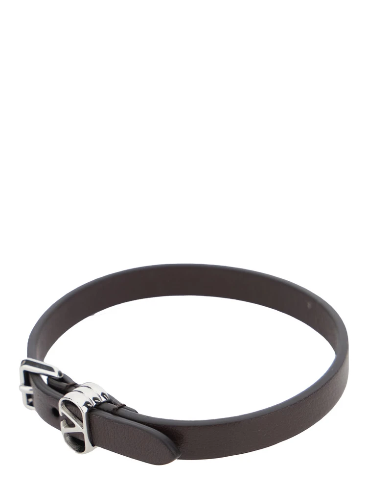 Brown Bracelet with VLogo Buckle Closure in Leather Man alternative