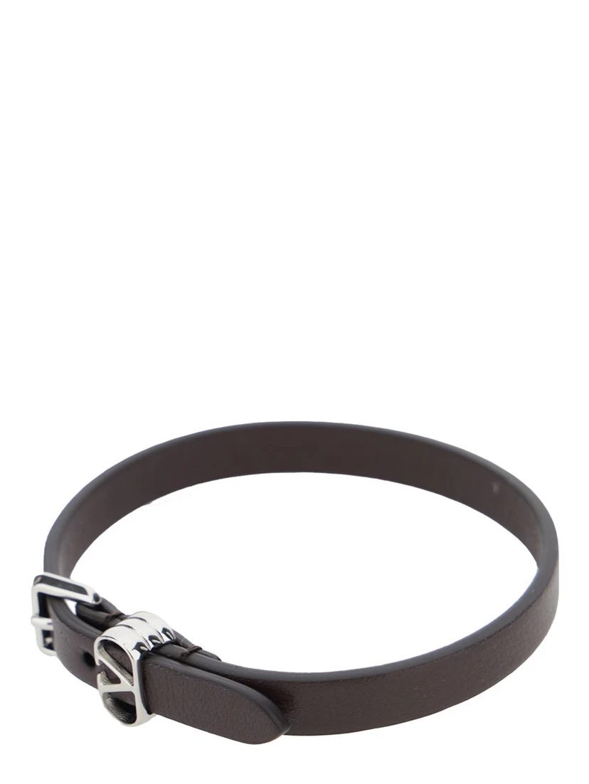Brown Bracelet with VLogo Buckle Closure in Leather Man