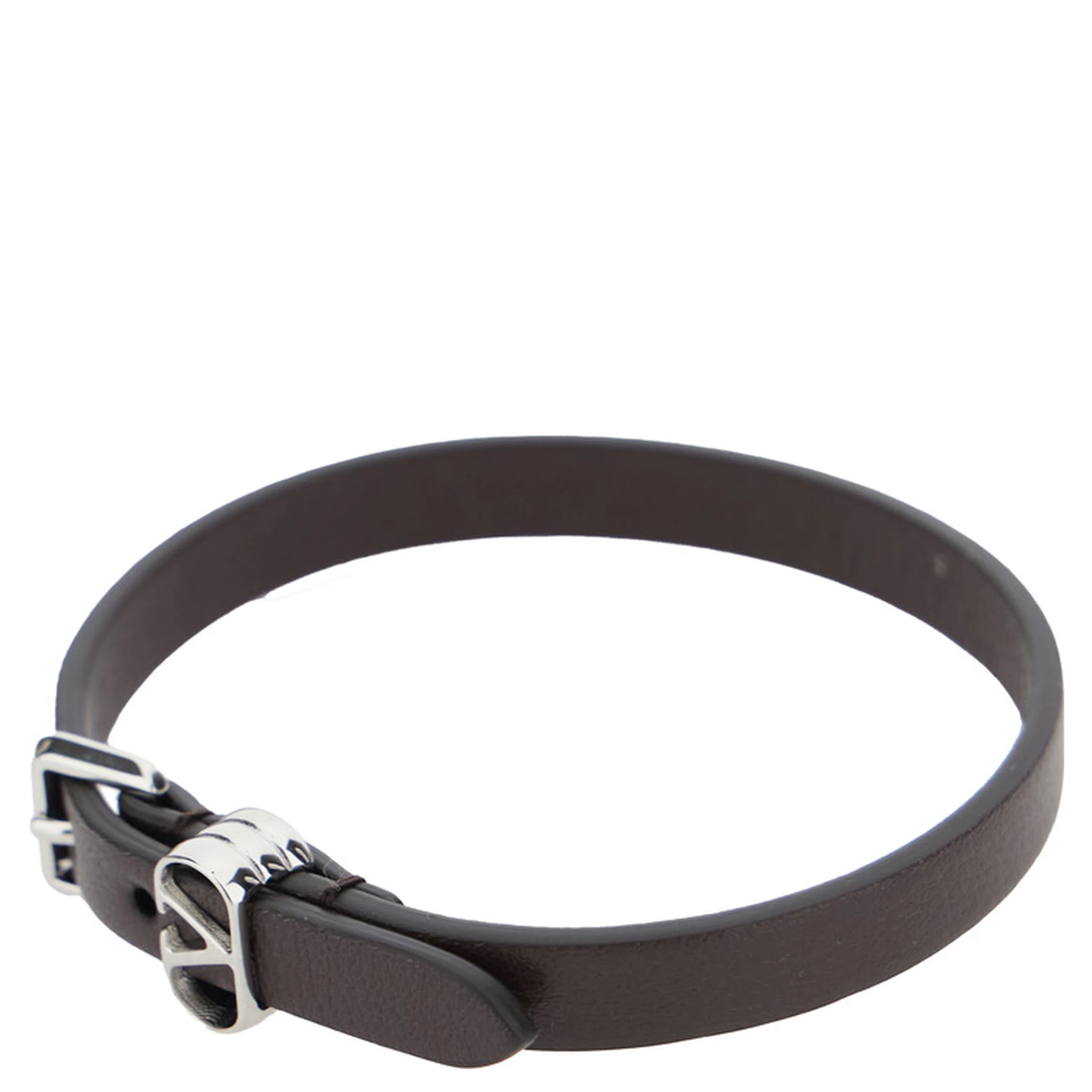 Brown Bracelet with VLogo Buckle Closure in Leather Man