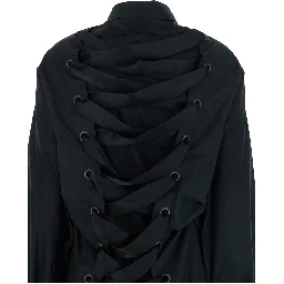 Black Shirt with Classic Collar and Adjustable Laces on the Rear in Cotton Woman