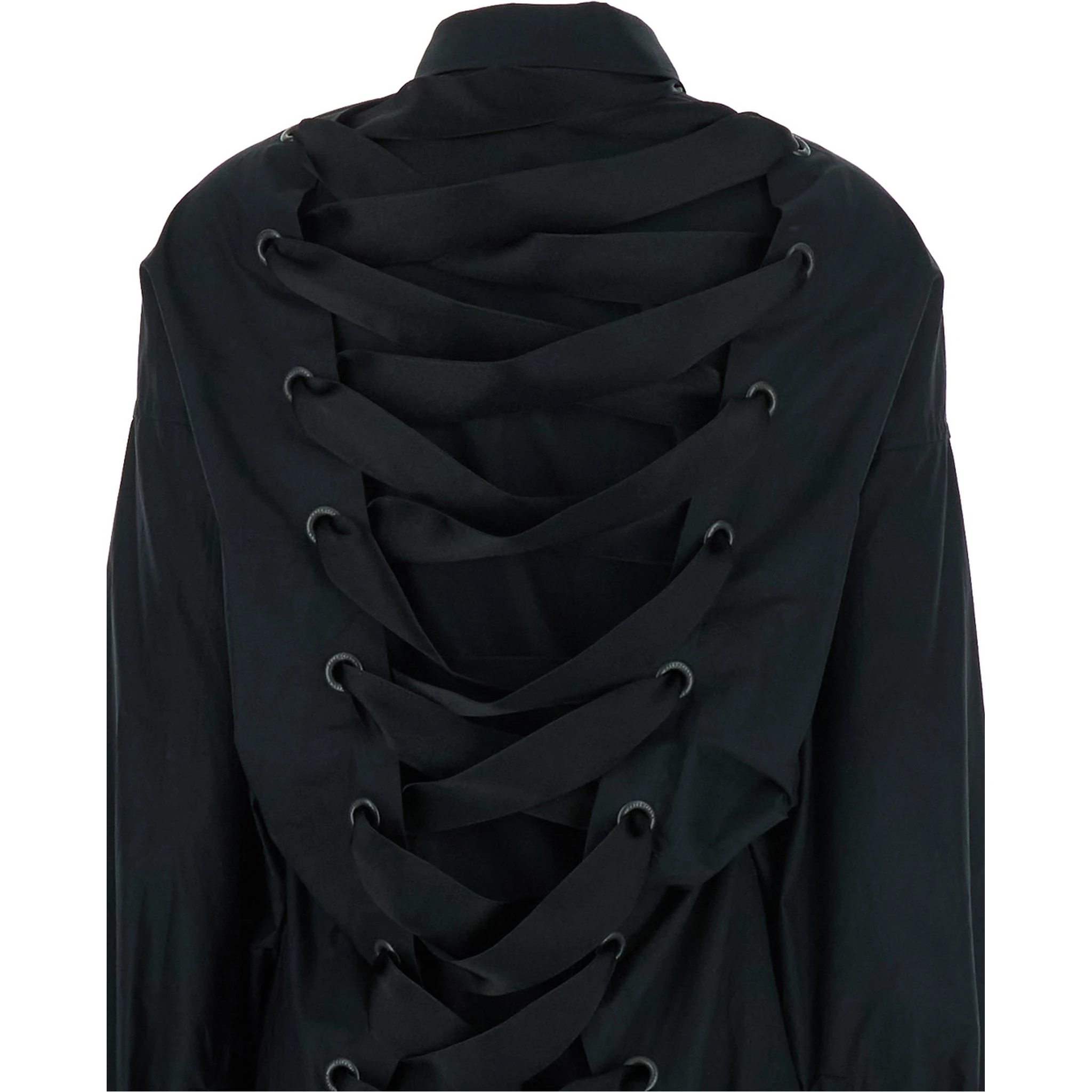 Black Shirt with Classic Collar and Adjustable Laces on the Rear in Cotton Woman