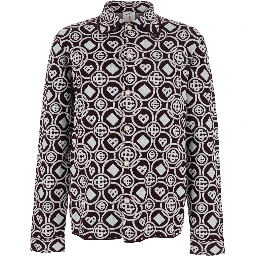 Bordeaux Shirt with Classic Collar and All-Over Monogram in Cotton Man