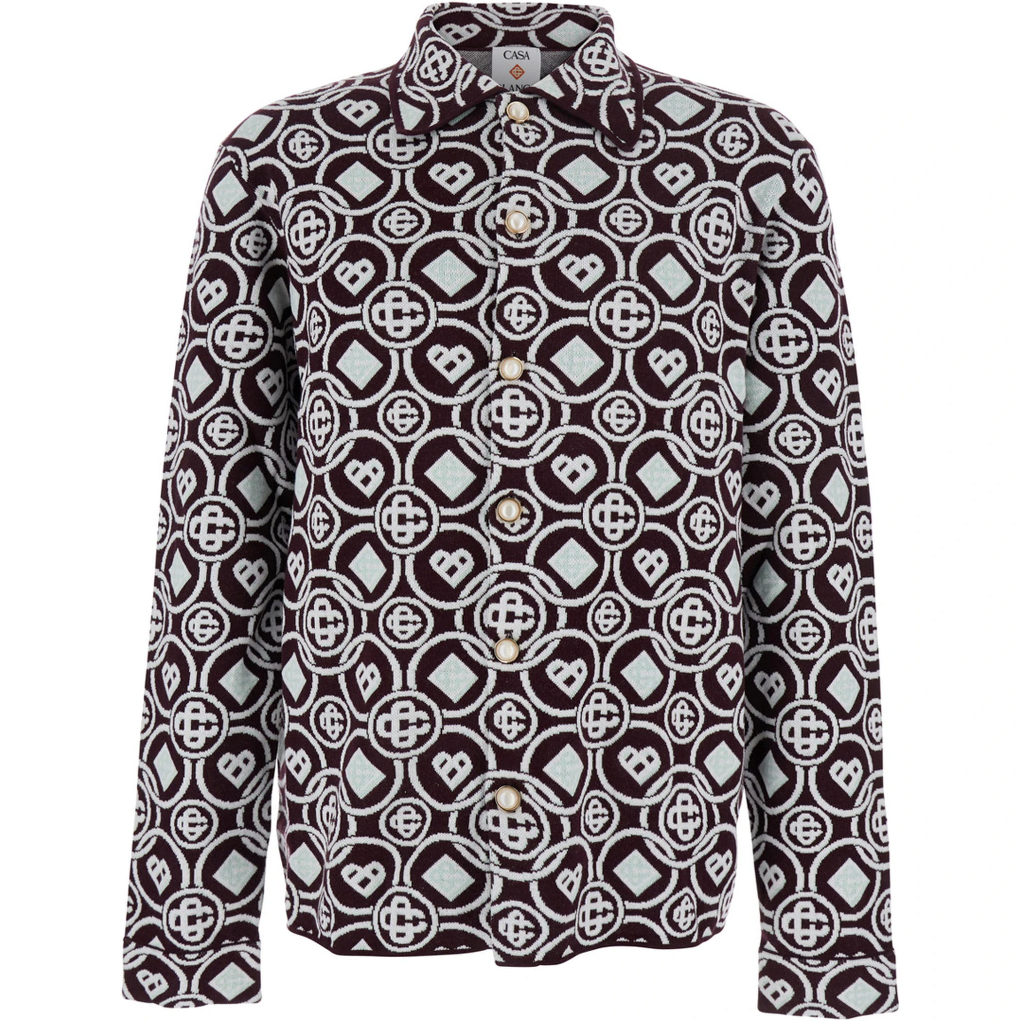 Bordeaux Shirt with Classic Collar and All-Over Monogram in Cotton Man