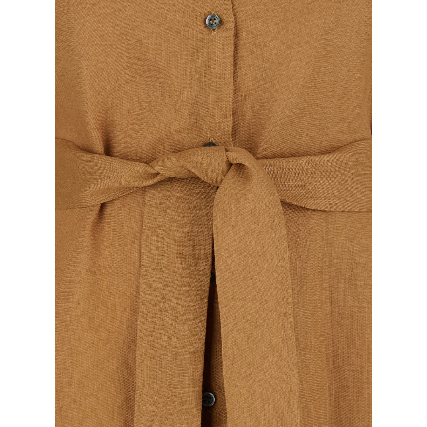 Beige Dress with Classic Collar and Adjustable Skirt in Linen Woman