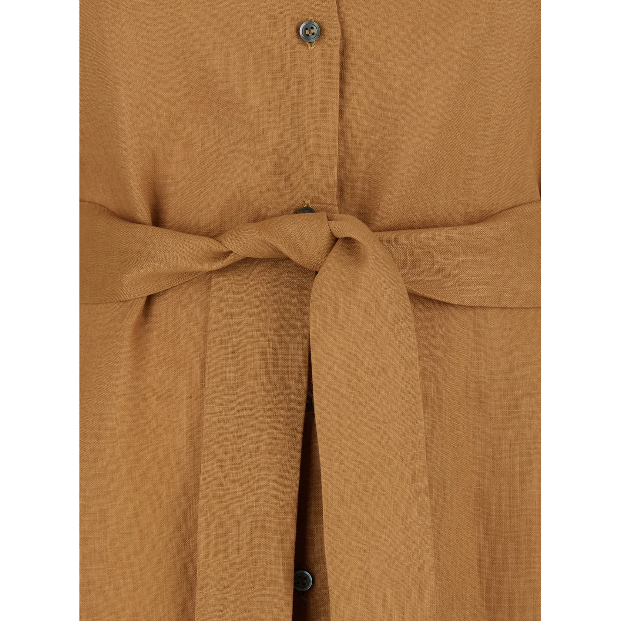 Beige Dress with Classic Collar and Adjustable Skirt in Linen Woman