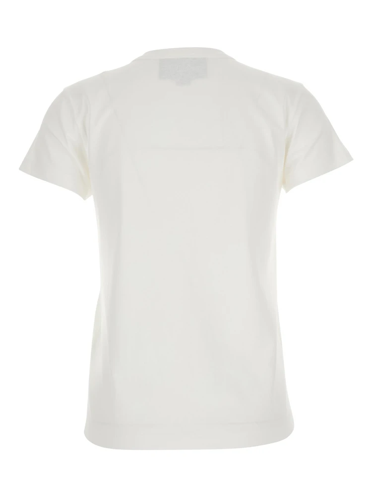 White Crew Neck T-Shirt with Front Embroidery in Cotton Jersey Woman alternative