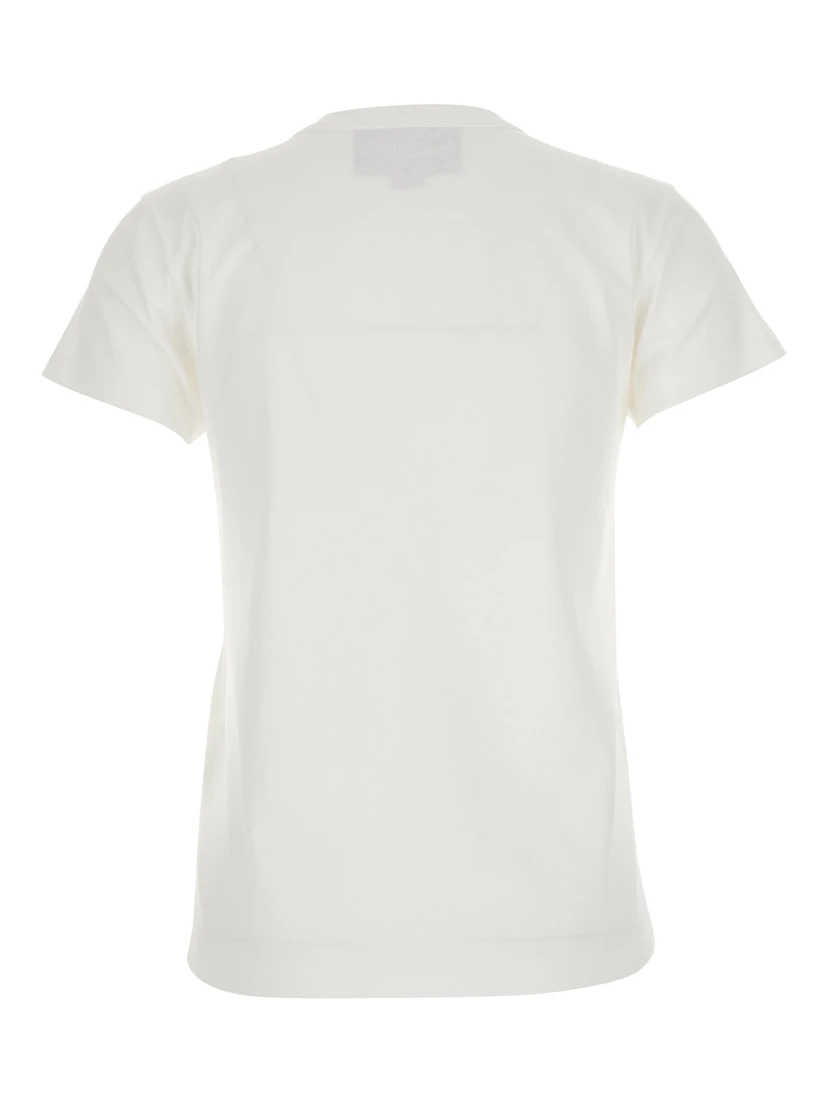 White Crew Neck T-Shirt with Front Embroidery in Cotton Jersey Woman