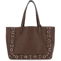 Nellcote Brown Tote Bag with Removable Pouch on the Inside and Stud Embellishments in Grained Leather Man