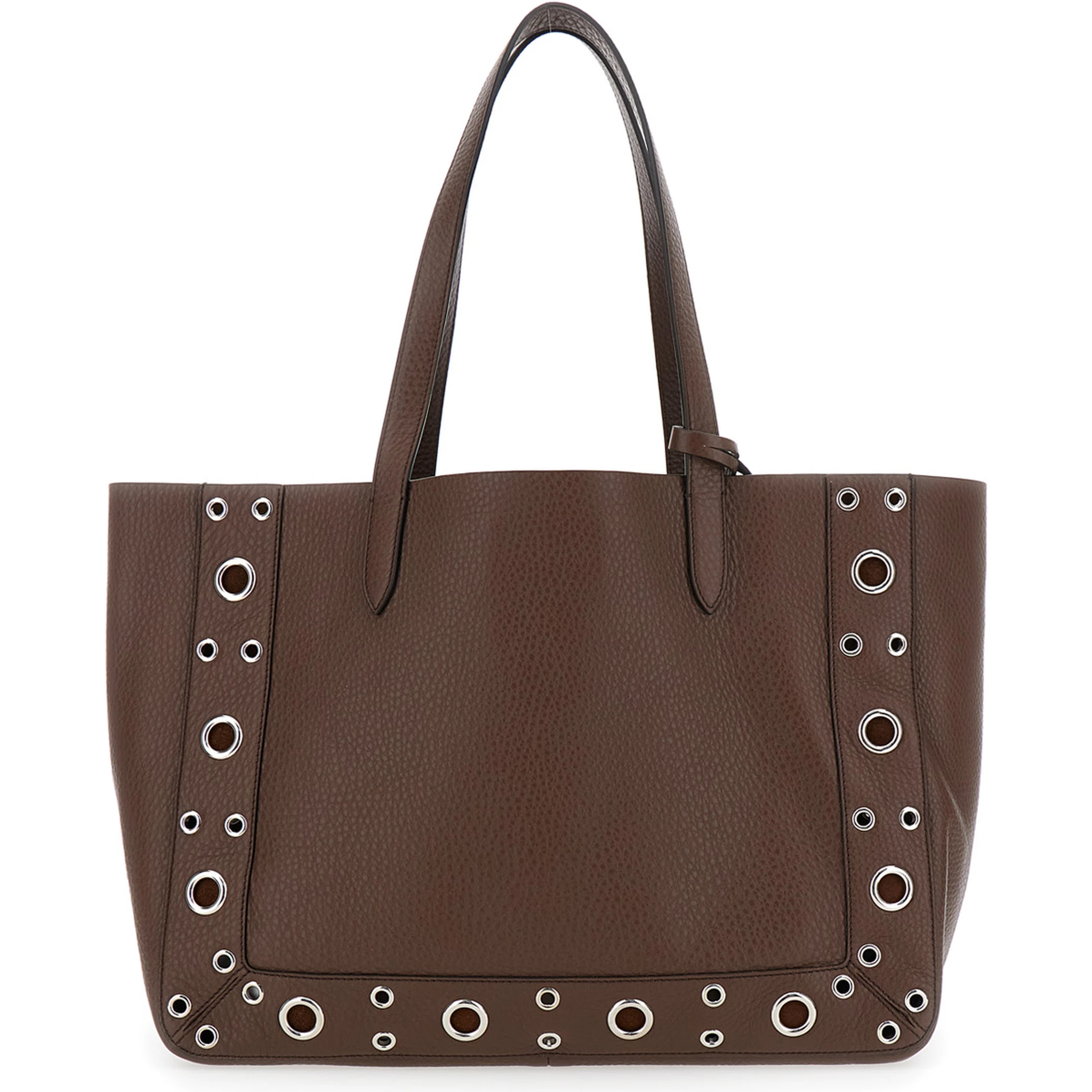 Nellcote Brown Tote Bag with Removable Pouch on the Inside and Stud Embellishments in Grained Leather Man