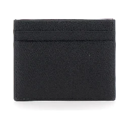 Black Horizontal Card Holder with VLogo Plaque on the Front in Grained Leather Man
