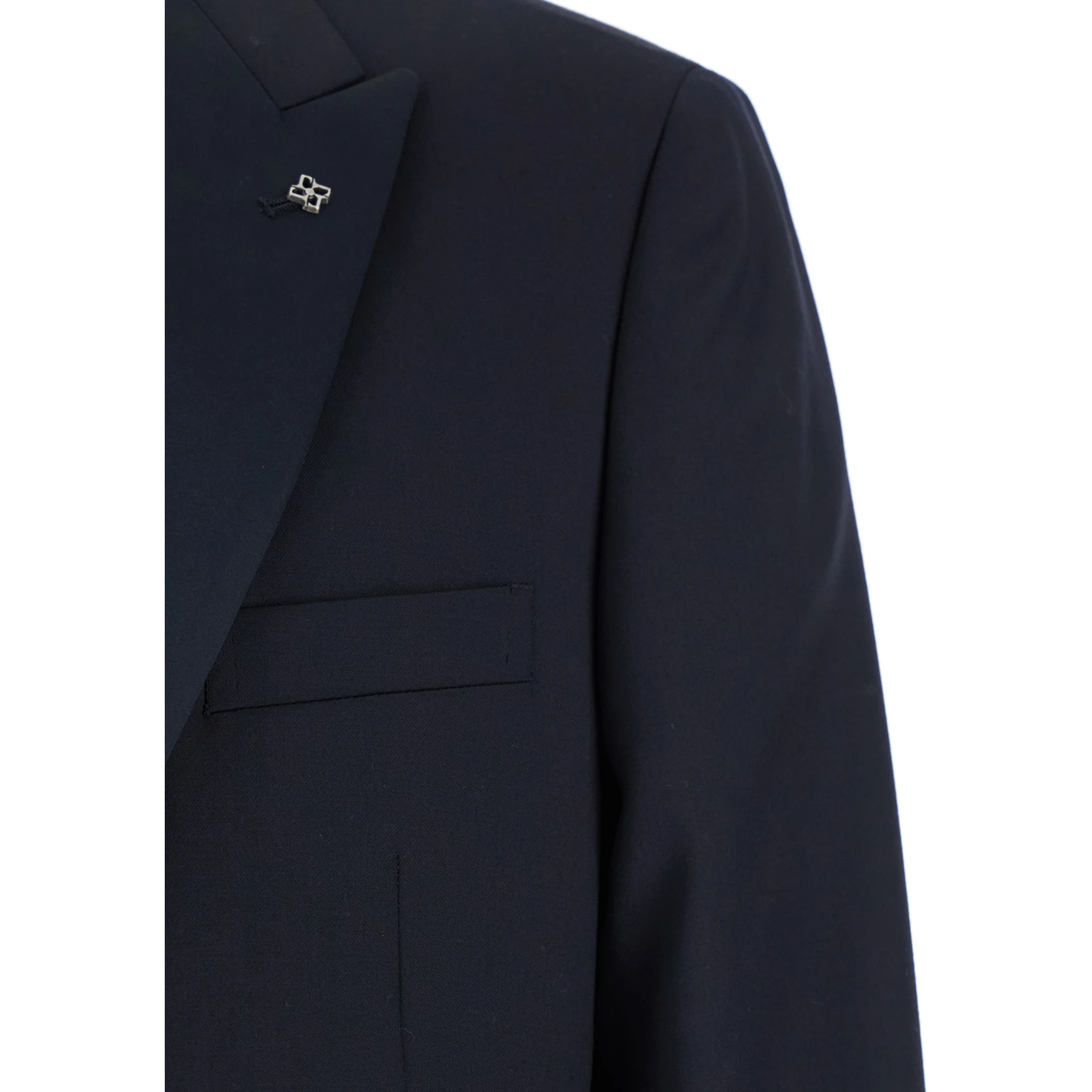 Blue Single-Breasted Suit with Peak Revers in Wool Man