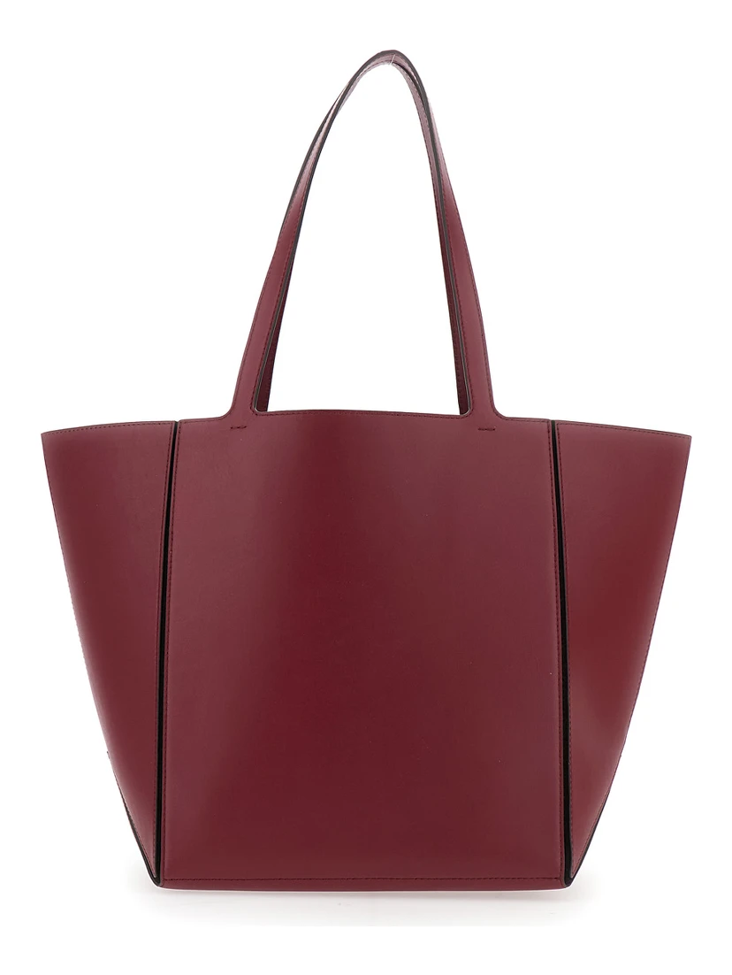 Jordi Bordeaux Tote Bag with Tonal Logo Lettering on the Front in Leather Woman