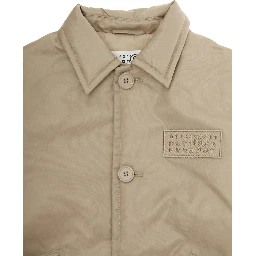Beige Jacket with Classic Collar and Logo Patch on Front in Tech Fabric Boy