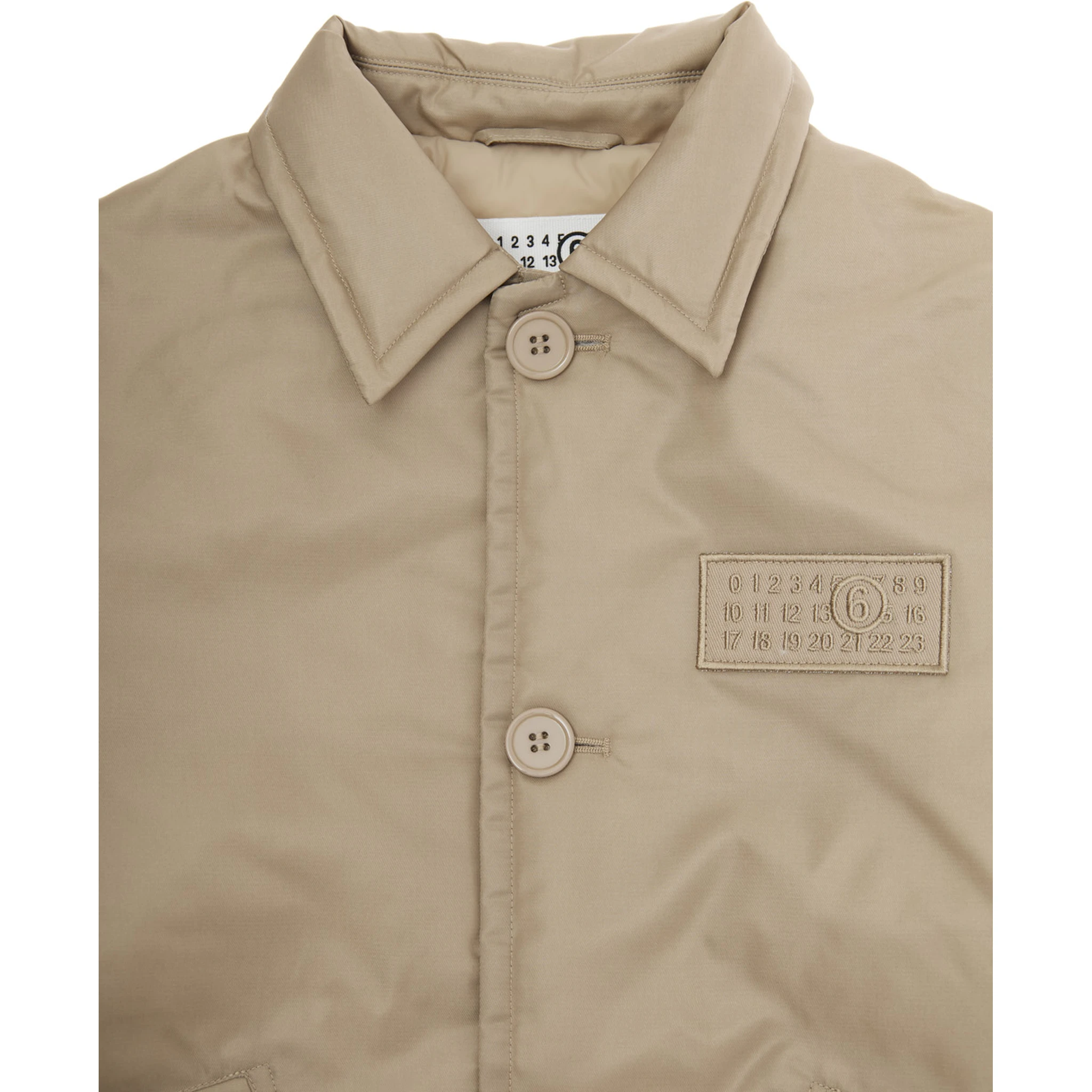 Beige Jacket with Classic Collar and Logo Patch on Front in Tech Fabric Boy