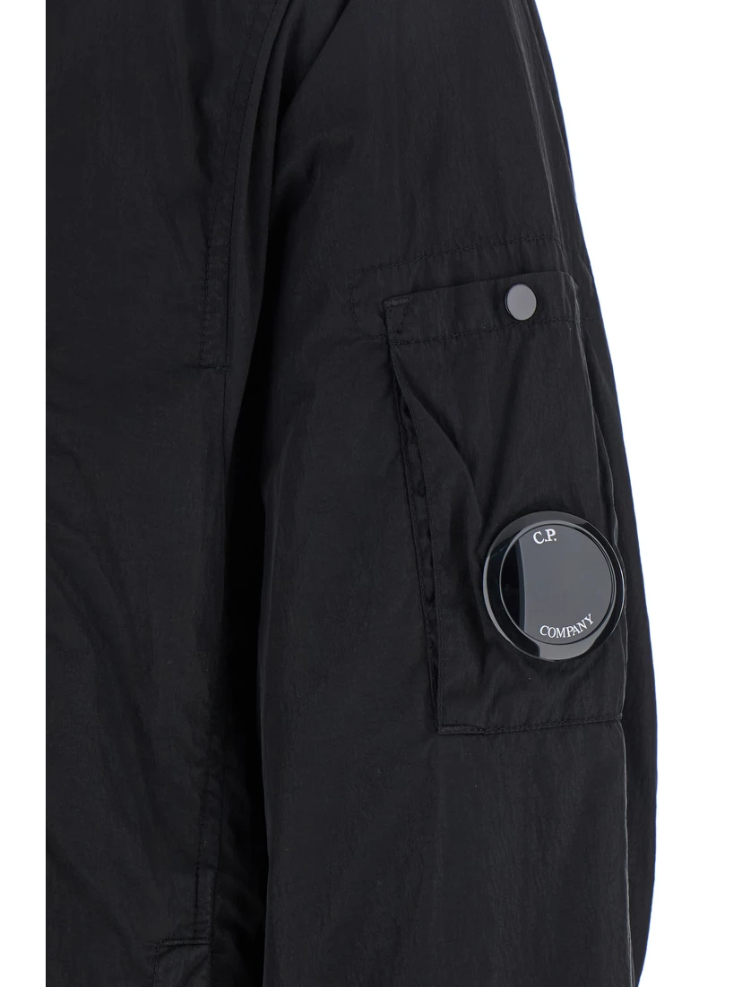 Black Jacket with Classic Collar and Logo Plaque on the Sleeve in Tech Fabric Man