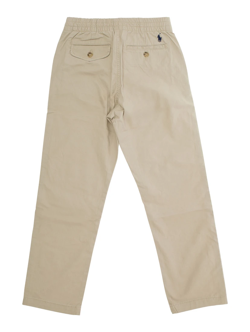 Beige Trousers with Elasticated Waist and Logo on Back in Cotton Baby