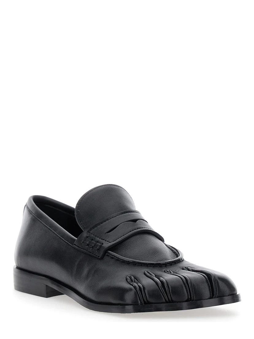 Black Loafers with Back Logo and Foot-Shaped Design in Leather Woman