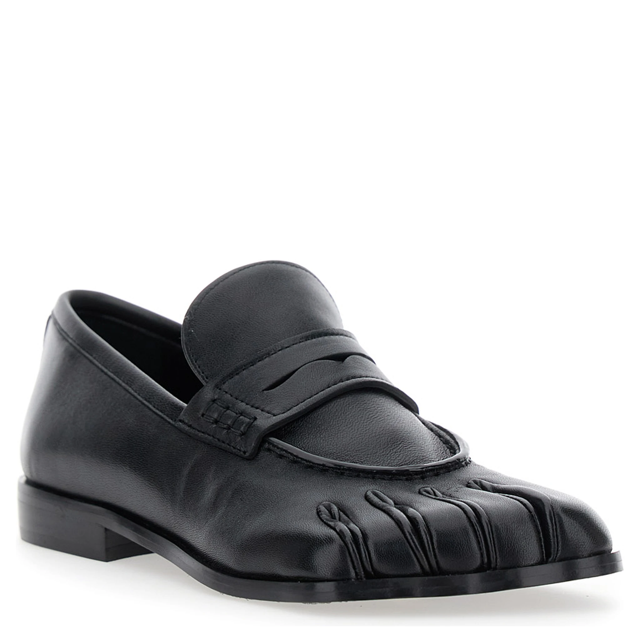 Black Loafers with Back Logo and Foot-Shaped Design in Leather Woman