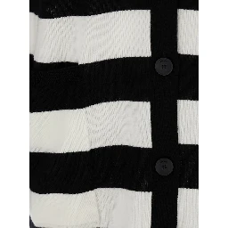 Fiemme Black and White Cardigan with Rear Embroidery and All-Over Striped Motif in Wool Woman