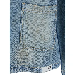 Light Blue Jacket with Classic Collar and Logo Patch on the Rear in Denim Man