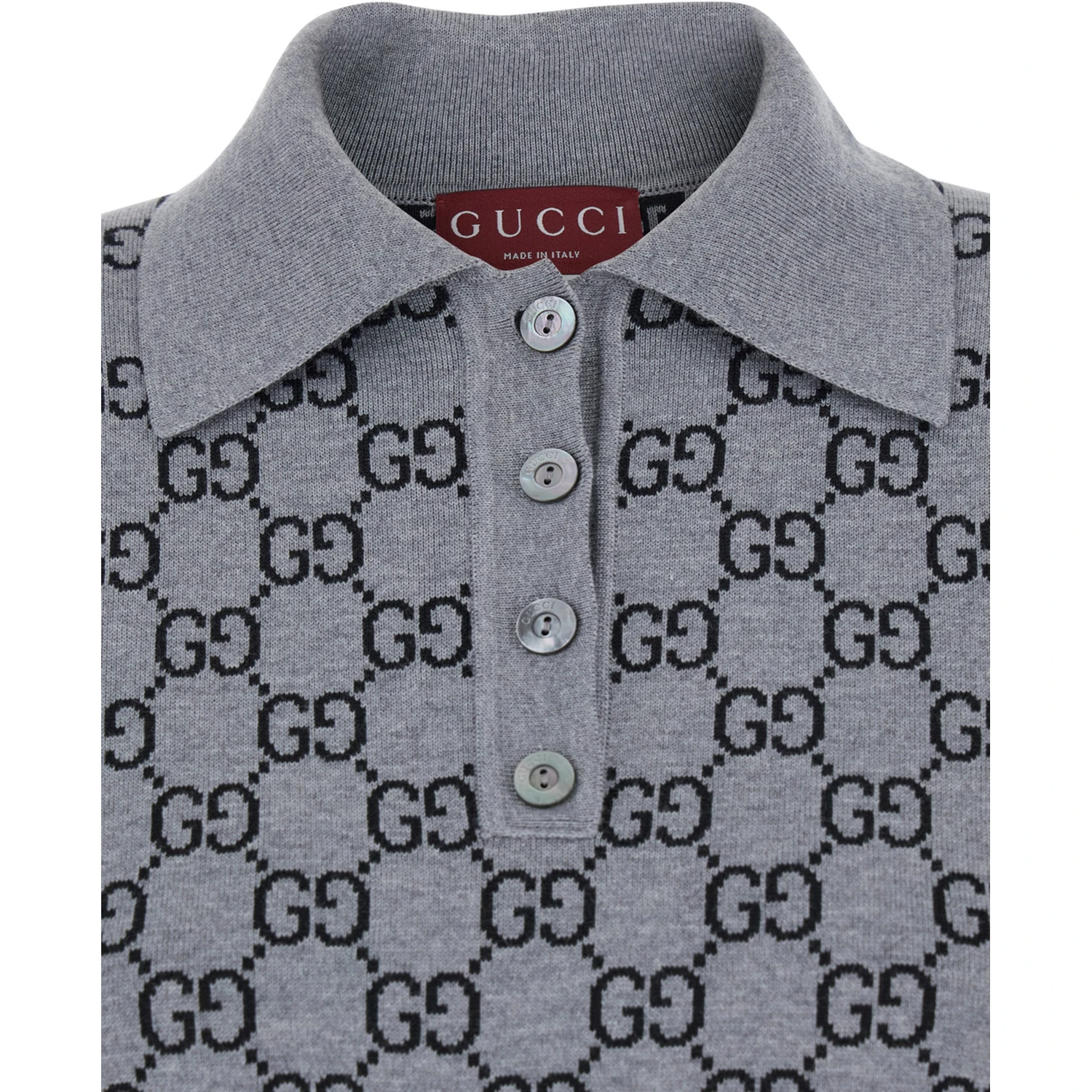 Grey Dress with Wide Collar and All-Over GG Motif in Wool Woman