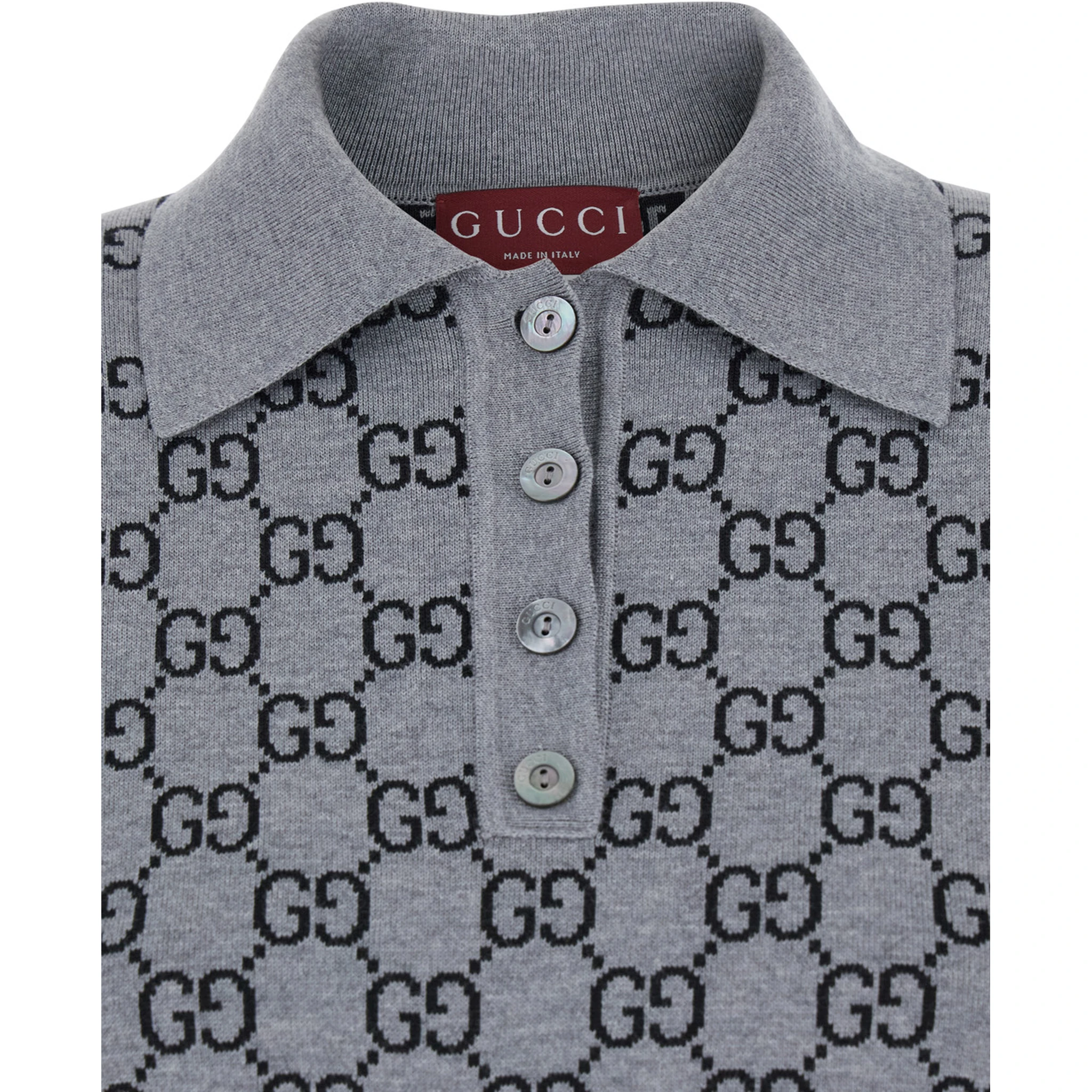 Grey Dress with Wide Collar and All-Over GG Motif in Wool Woman