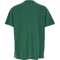 Green Crewneck T-Shirt with Logo Lettering on the Fornt and Pony Embroidery on the Front in Cotton Man