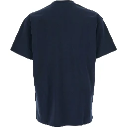 Blue T-Shirt with Diagonal Embroidered Logo in Cotton Man
