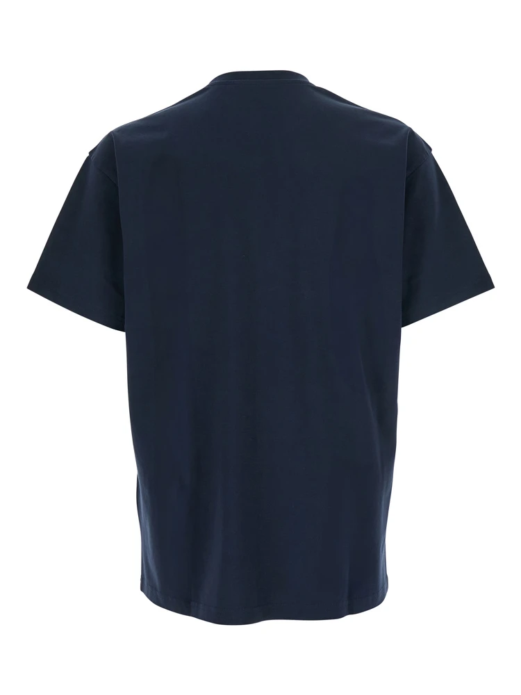 Blue T-Shirt with Diagonal Embroidered Logo in Cotton Man alternative