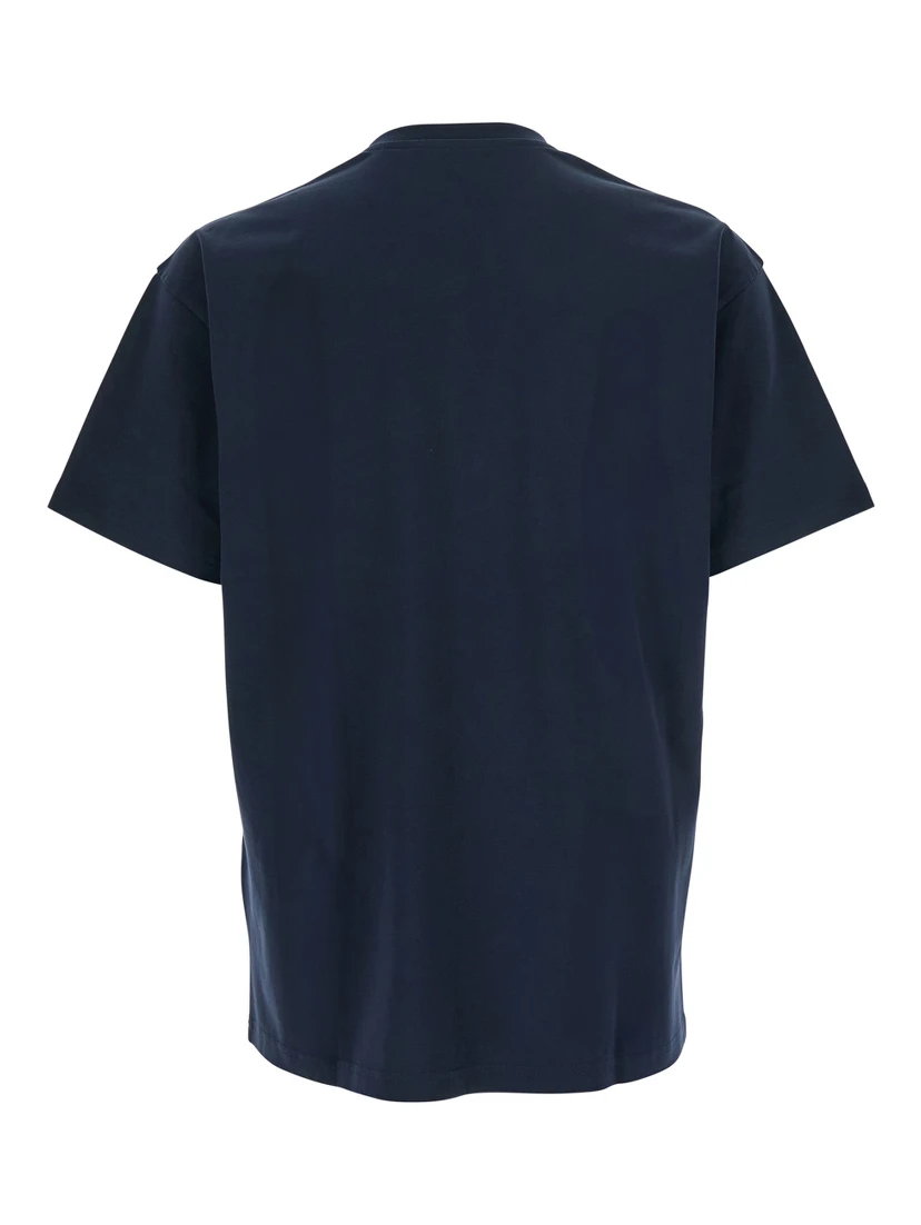 Blue T-Shirt with Diagonal Embroidered Logo in Cotton Man