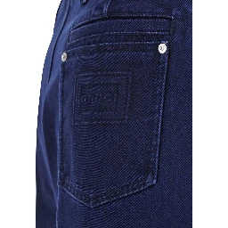 Blue Pants with One Patch Pocket on the Rear and Logo Lettering on the Rear in Cotton Canvas Man