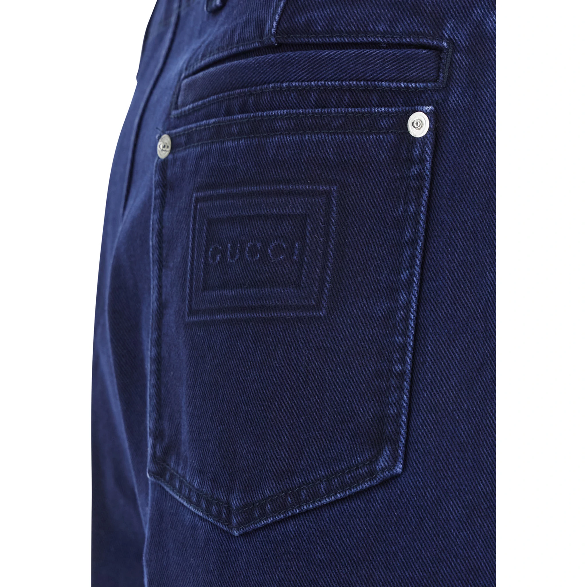 Blue Pants with One Patch Pocket on the Rear and Logo Lettering on the Rear in Cotton Canvas Man