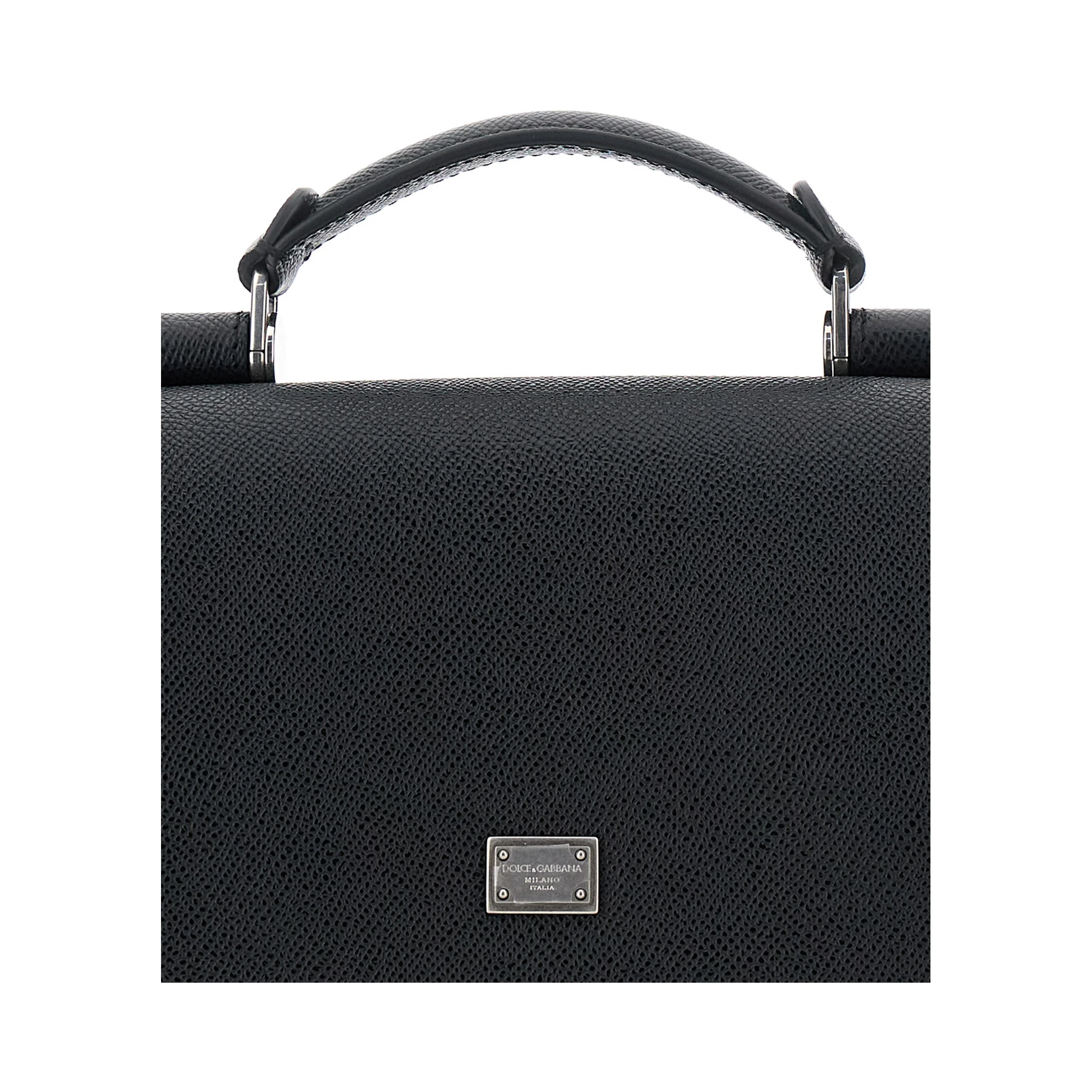 Sicily Black Crossbody Bag with Adjustable and Removable Shoulder Strap and Logo Plaque on the Front in Leather Man