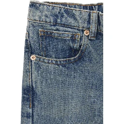 Blue Jeans with Logo Patch on the Back and Side Slits in Denim Boy