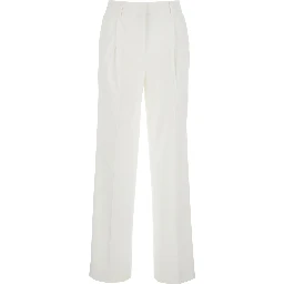 White Pants with Belt Loops and Pence Details in Cotton Woman