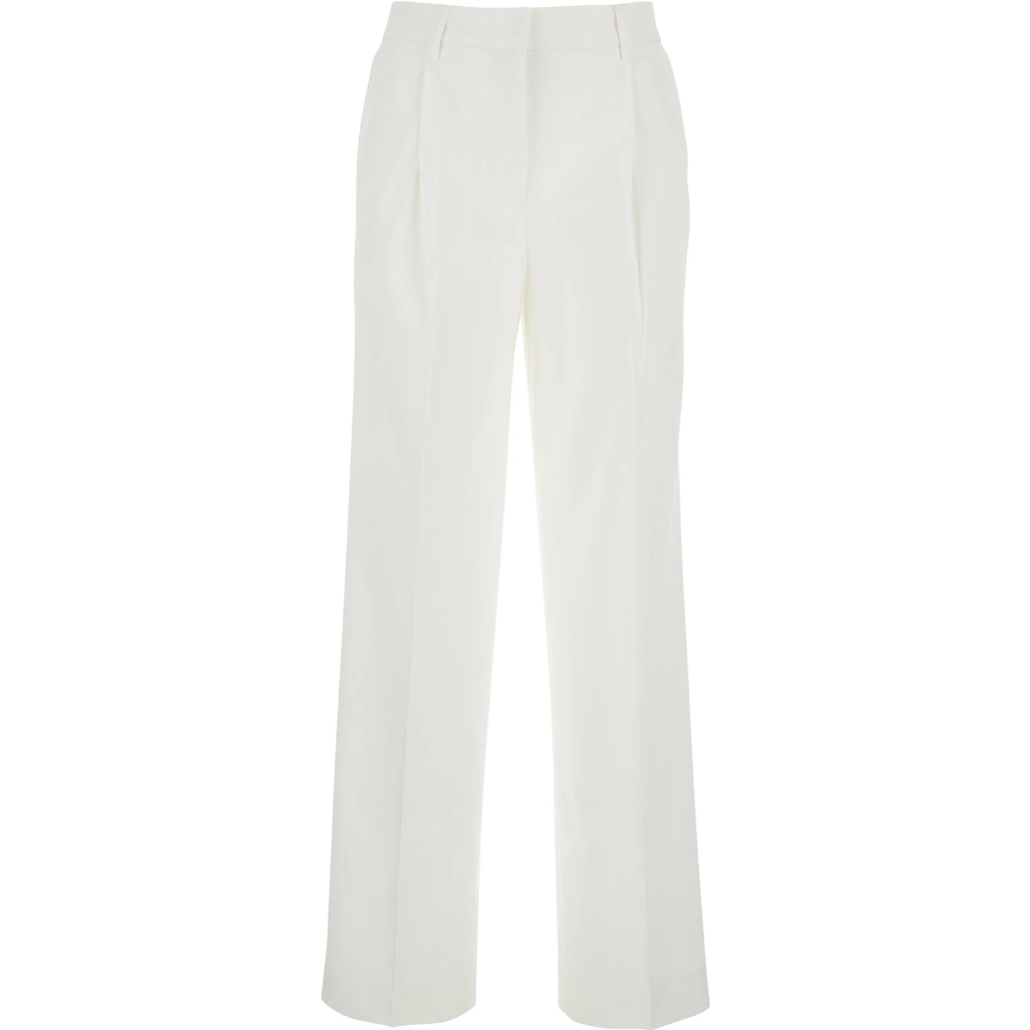 White Pants with Belt Loops and Pence Details in Cotton Woman
