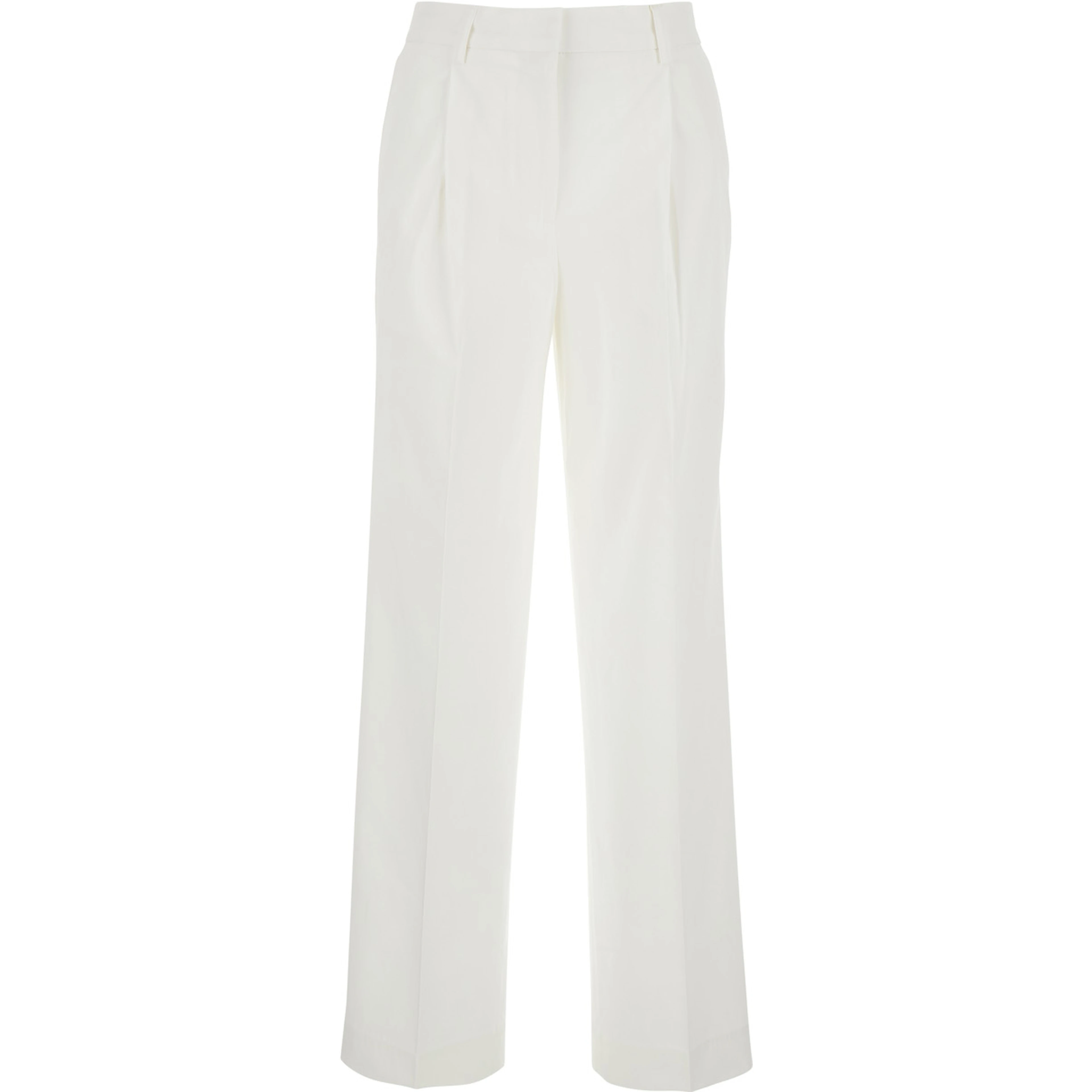 White Pants with Belt Loops and Pence Details in Cotton Woman