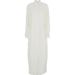 White Long Dress with Classic Collar in Silk Blend Woman
