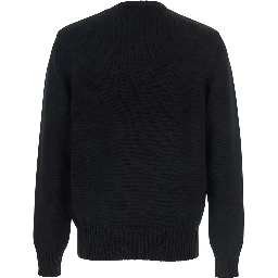 Black Crew Neck Sweater with Logo Lettering on the Front in Cotton Man