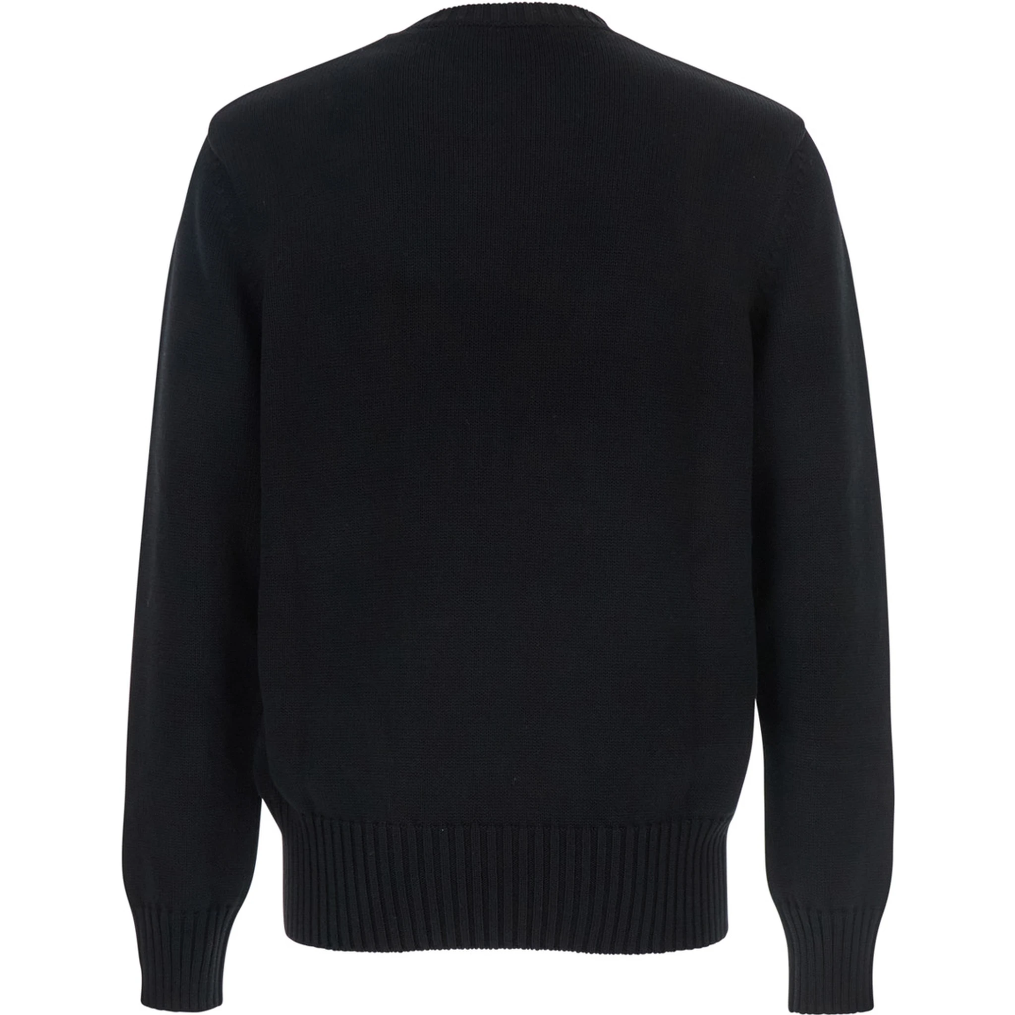 Black Crew Neck Sweater with Logo Lettering on the Front in Cotton Man